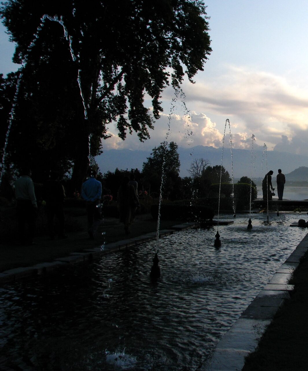 Fountains and flower beds on the terraces of Nishat Bagh in Srinagar