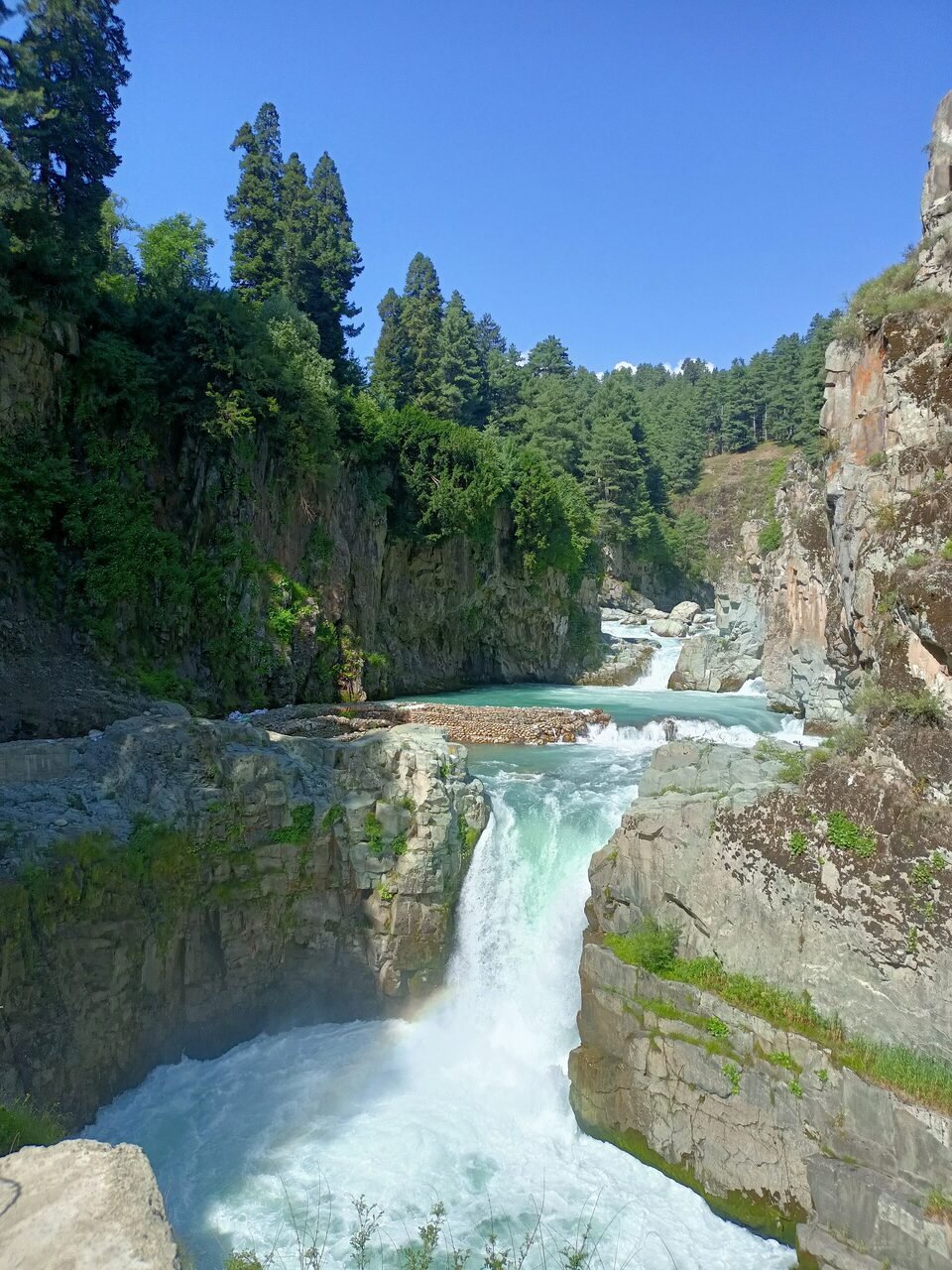 Aharbal waterfall in the Kashmir hills